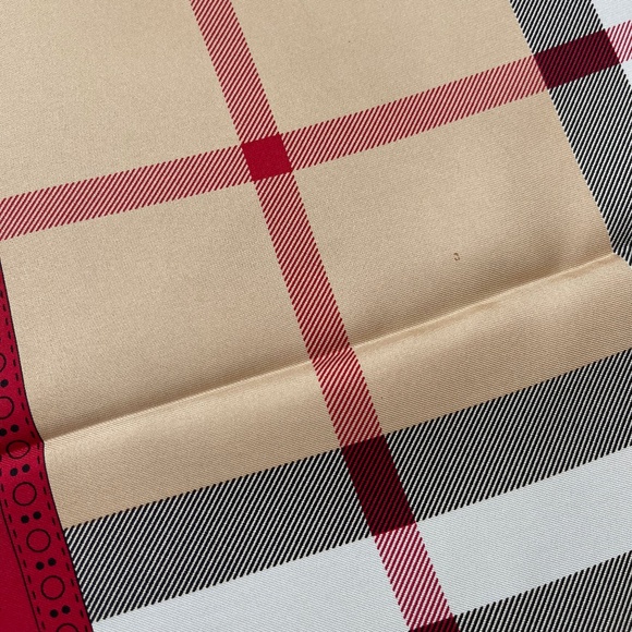 Display # 1 Burberry Scarf Iconic Beige Check Red Border Silk Wrap - Picture 14 of 14